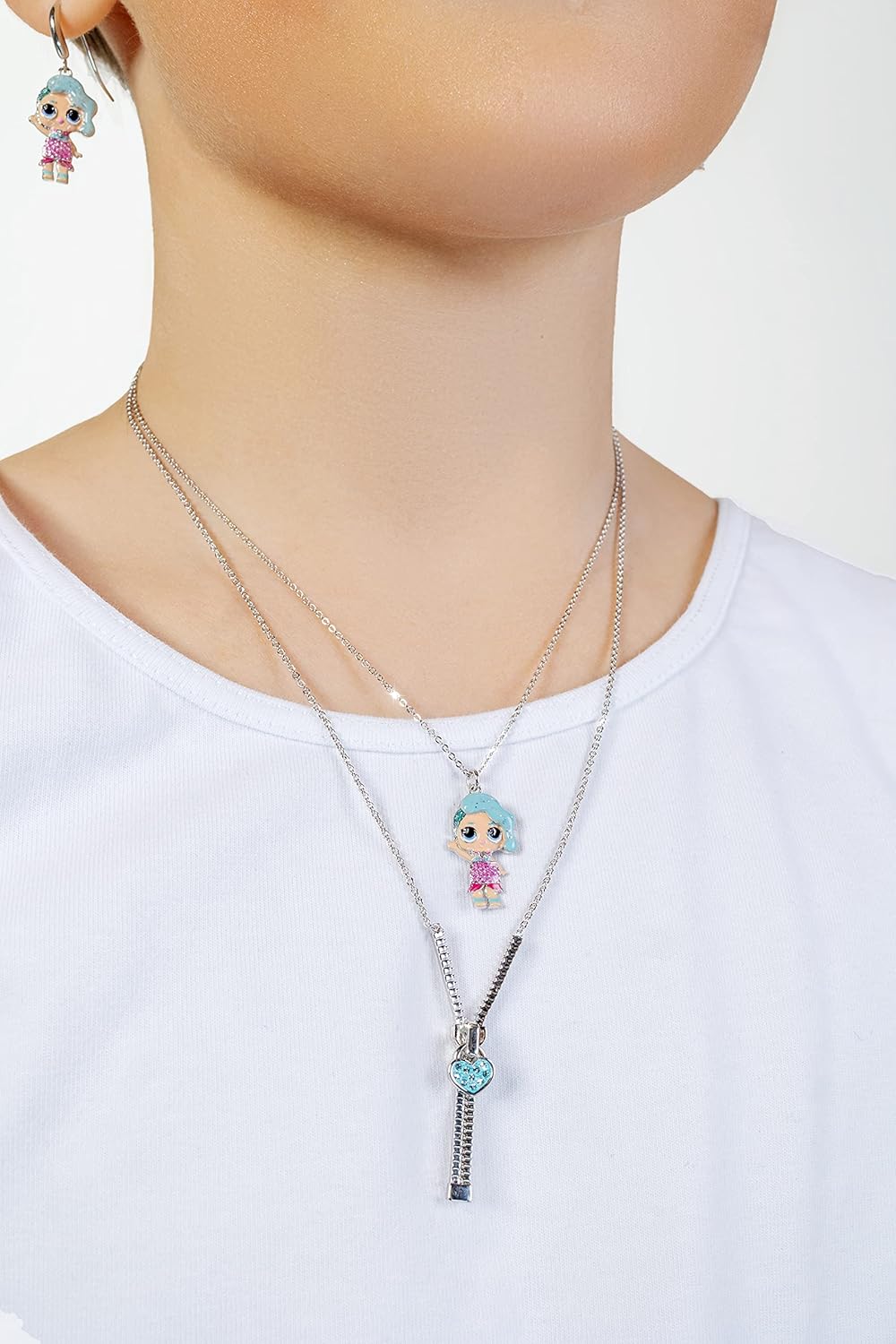 L.O.L. Surprise! Girl Heart Necklace - Necklaces for Girls DREAMZIP - Crystal Heart Necklace with Precision Cut Crystals - Pink Heart Necklace for Girls - Rhodium Plated Brass Girl Necklace - Kids Necklace for Girls - Blue Heart Little Girl Necklaces: Clothing, Shoes & Jewelry