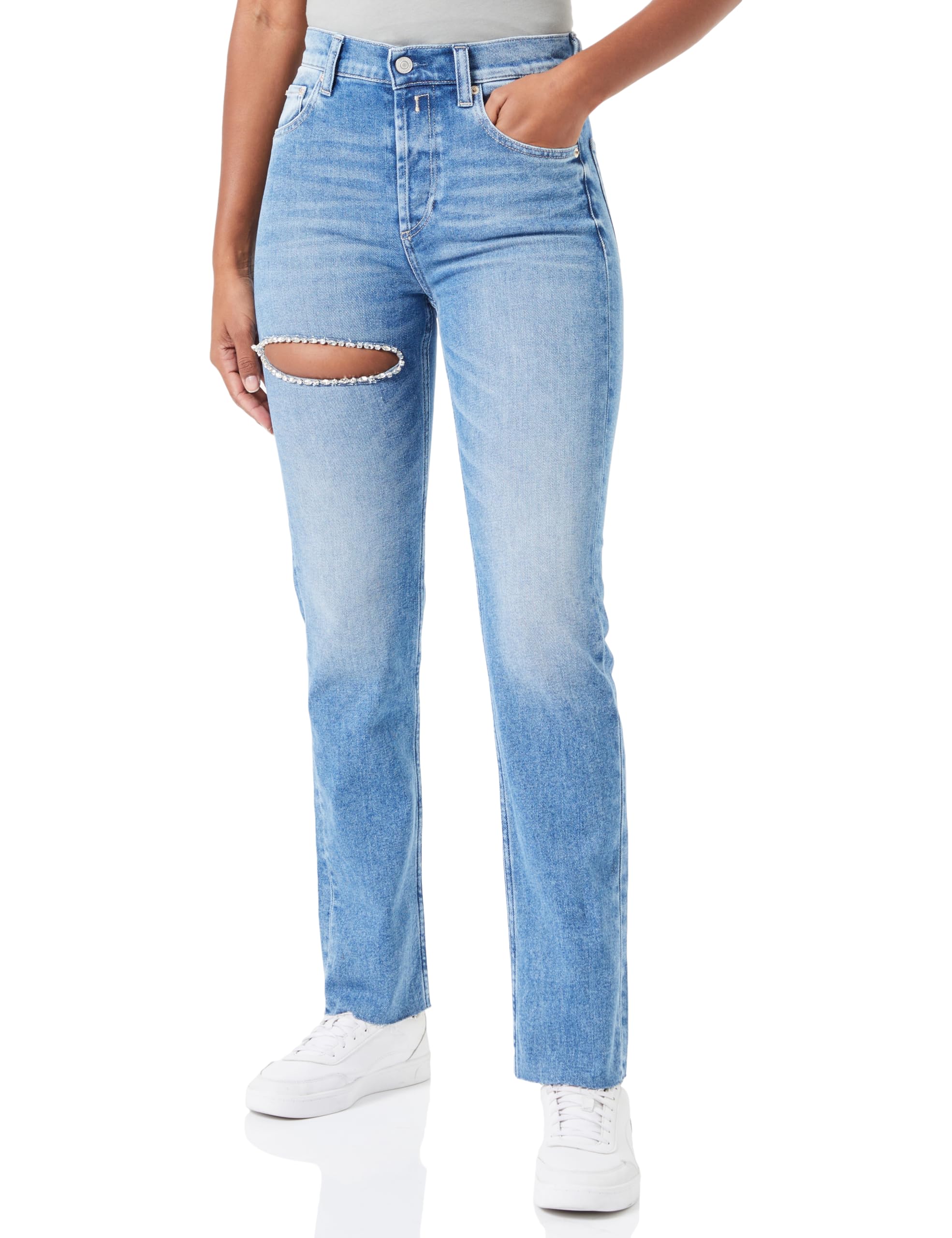 Replay Damen Jeans Maijke Straight-Fit Rose Label, Super Light Blue 011 (Blau), 26W / 28L