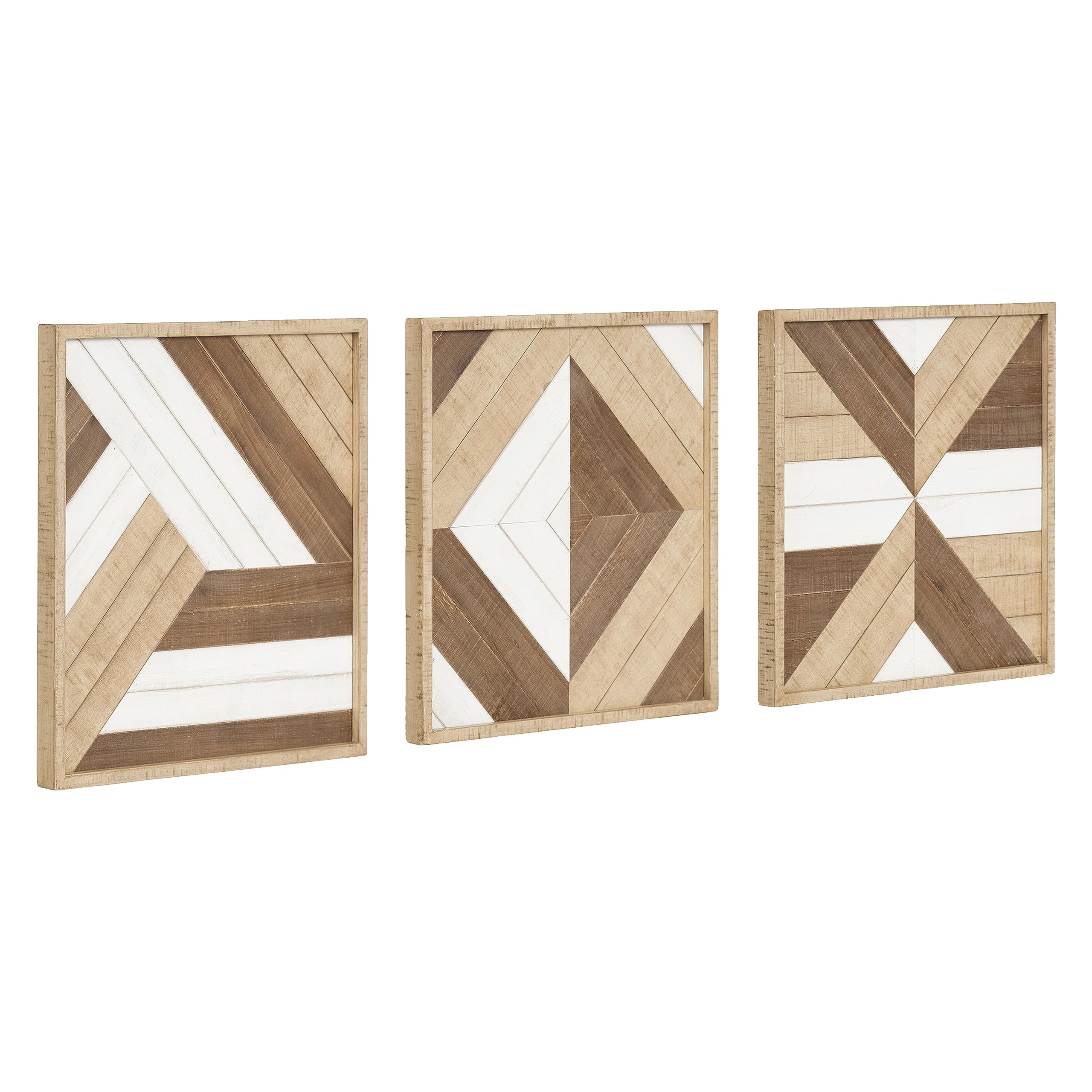 Kate and LaurelBallez Coastal Geometric Wood Art Set, Set of 3, Light Multicolored, Decorative Pieced Wooden Plaque Collection for Wall