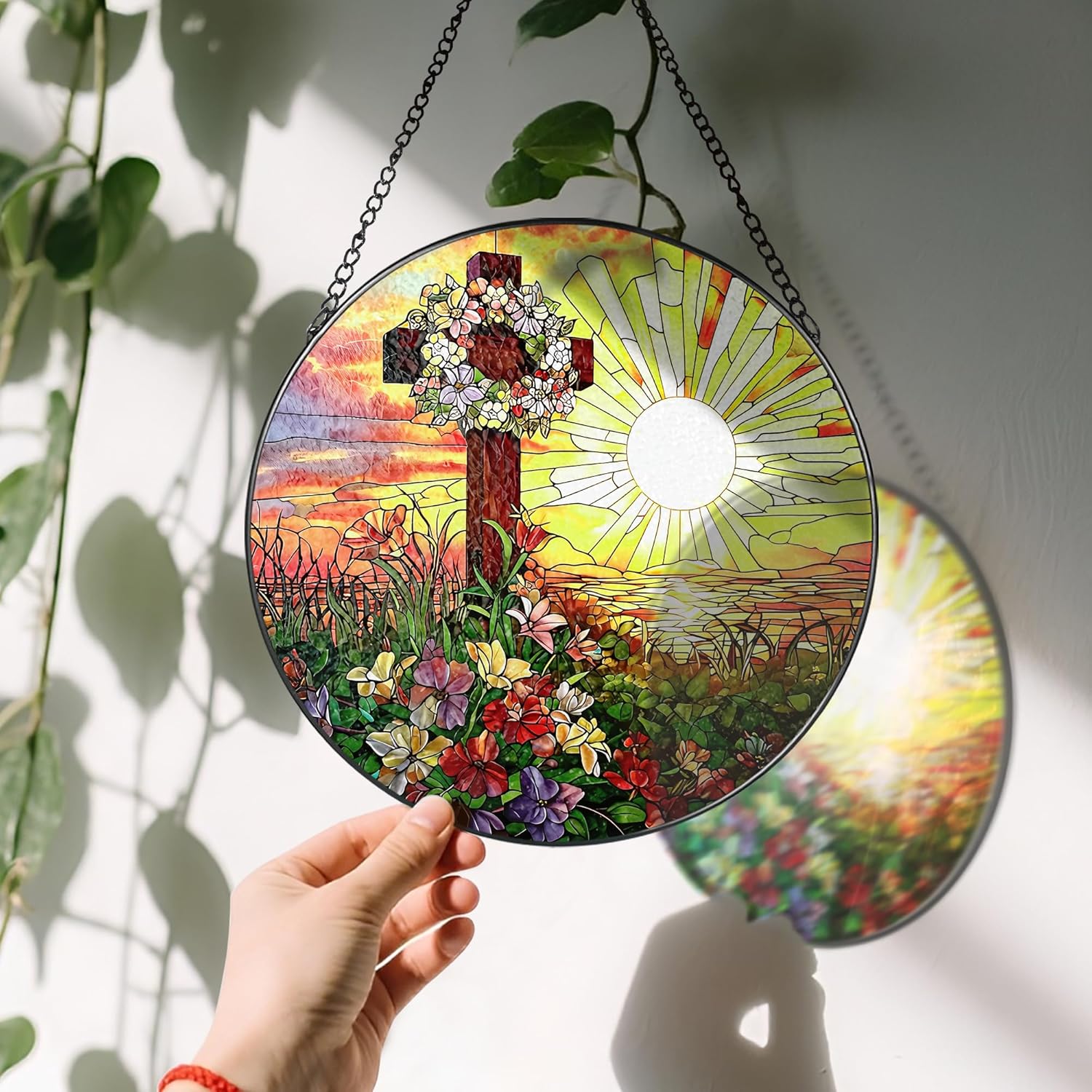 8'' Christ Cross Ornament, Stained Glass Window Hanging, Sun Catcher Window Decor, Religious Decor, Christian Gifts, Religious Gifts, Cross Gift, Gift for Christmas - Image 3