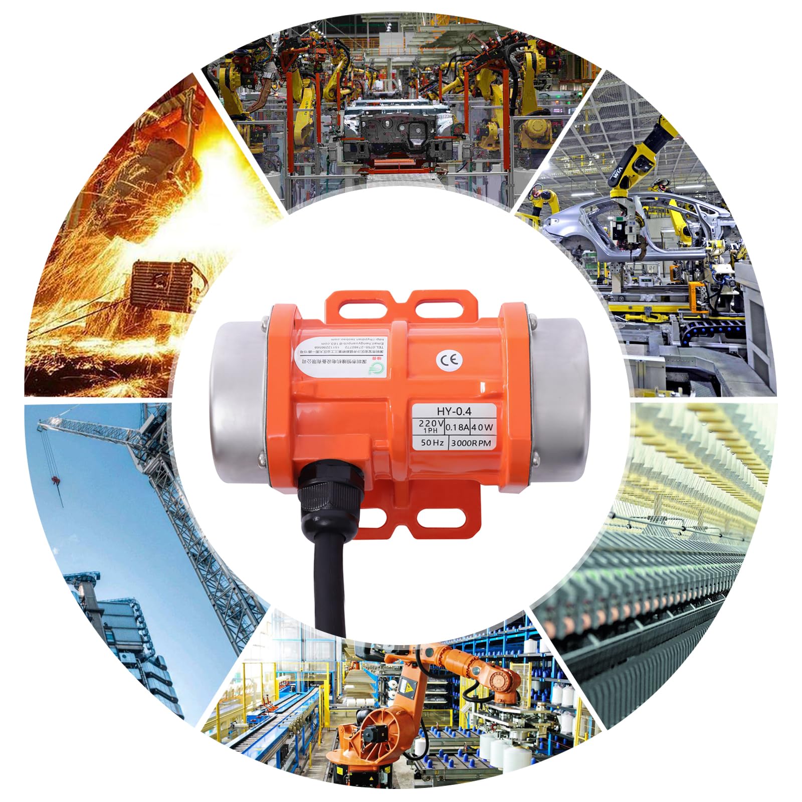Motore vibrante da 40 W, 220 V, in lega di alluminio, con guarnizione impermeabile e guaina del cavo di alimentazione, 3000 rpm, arancione, 14,7 x 11 x 7,2 cm