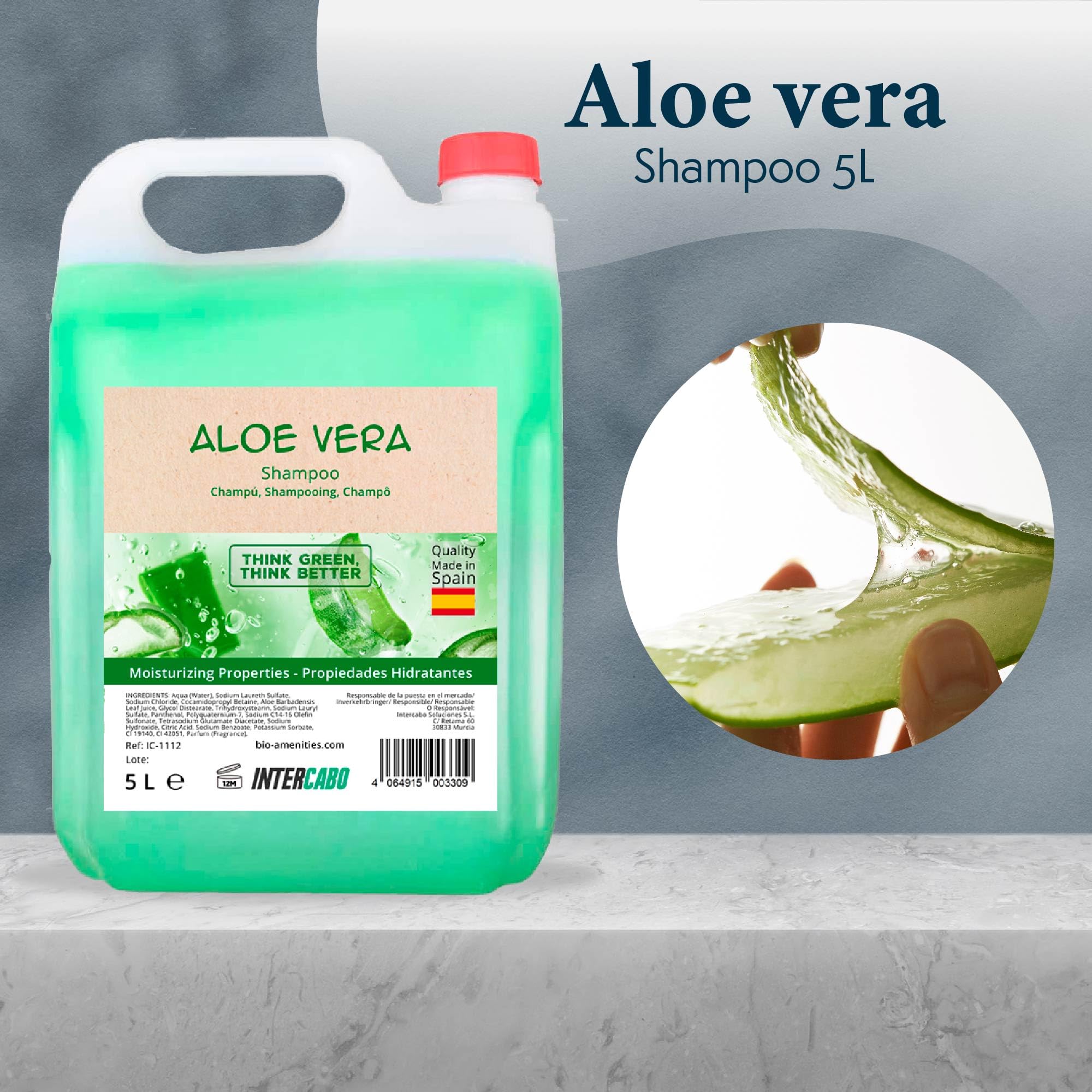 Lot de 4 flacons de 5 L, gel douche fleur d’amande, shampooing aloe vera, savon mains Eco Natura, lait corporel hydratant, hygiène complète quotidienne