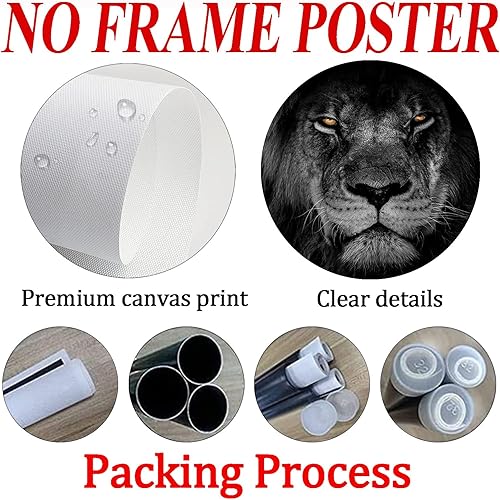 Miniatura 4 de Arte de pared de león blanco y negro, pintura abstracta de animales salvajes, retrato de león, lienzo con estampado de animales en blanco y negro,