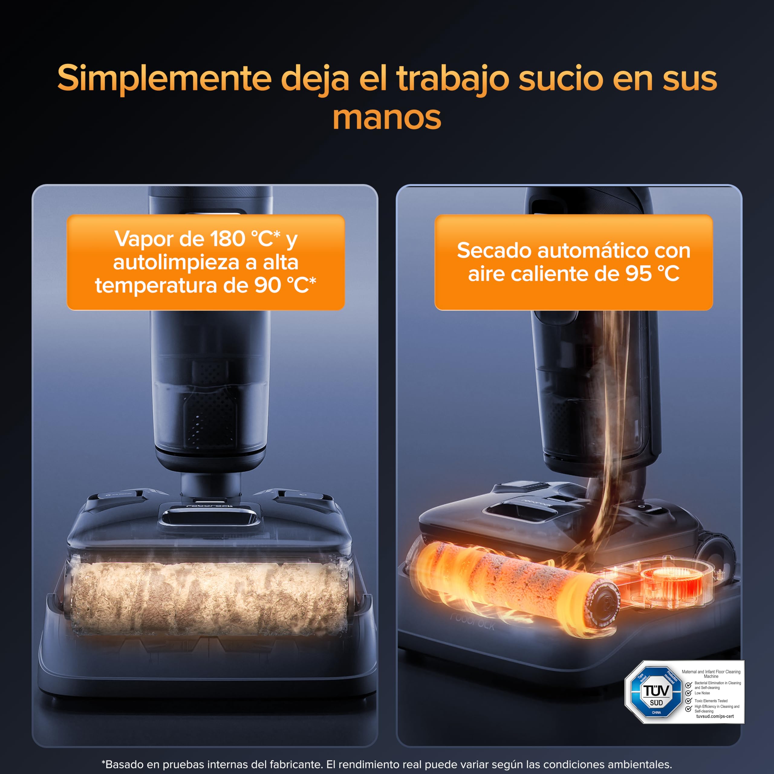roborock F25 Ultra Aspiradora en seco y húmedo, mopa inalámbrica a Vapor de 180°C, mopa con Agua Caliente de 86°C, Todo en uno, autolimpieza, diseño Plano de 180°, Ruedas con Asistente de IA