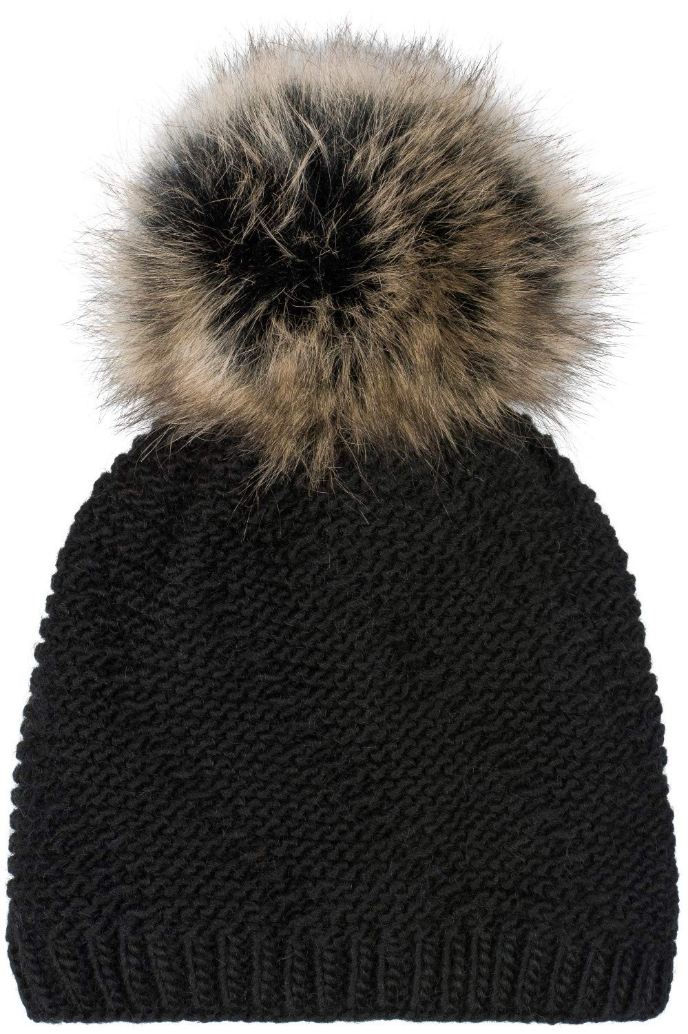 styleBREAKER Unisex Unicoloured Knitted Bobble Cap fine Knitted with Fleece Lining, Winter Fur Bobble Cap 04024175, Colour:Black