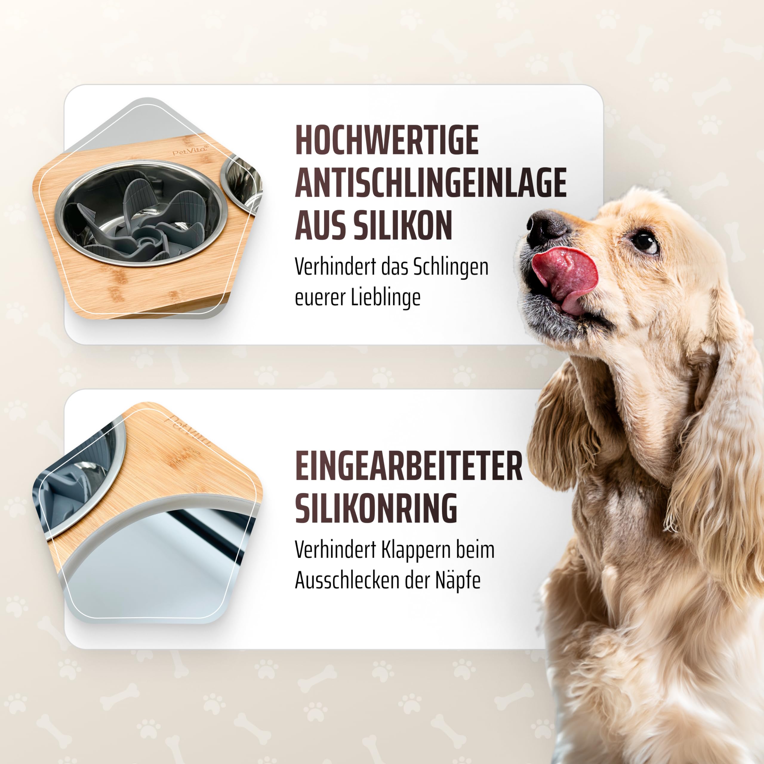 Erhöhter Hundenapf: ALLinONE Hundebar, 12 mal höhenverstellbar mit 2 Edelstahlnäpfen, Futterstation, Wandmontage