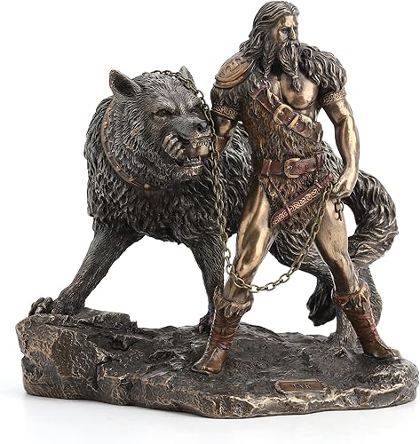 Miniatura 2 de Veronese Design Dios nórdico del combate y la victoria Tyr The Binding Fenrir Wolf - Estatua con acabado de bronce  9 pulgadas de alto impresionante