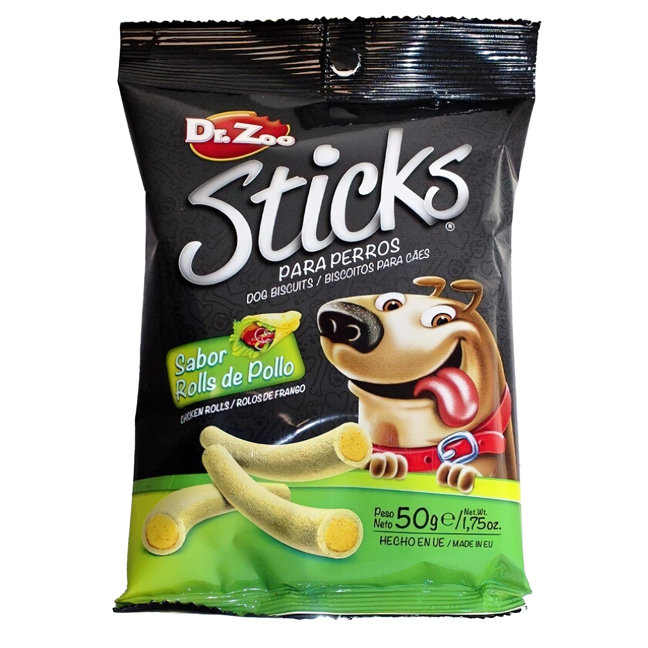 MISTER ZOO – Snacks para Perros Premium Sabor Carne. Aperitivos para Perro en Forma de palitos Sabor Pollo para recompensas y premios caninos. Paquete de 50 Gramos.