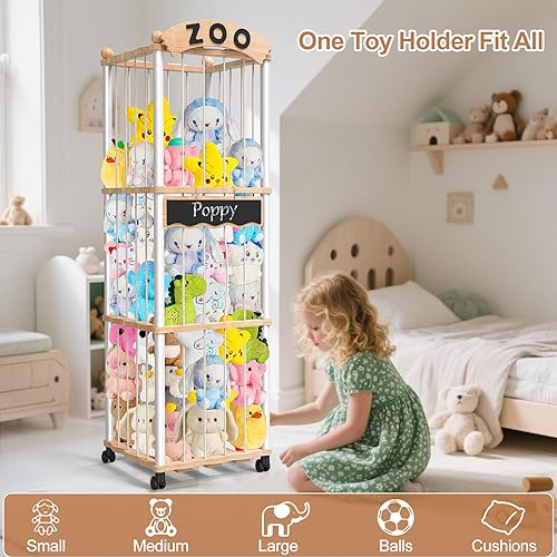 Miniatura 5 de handrong Stuffed Animals Storage,Wood Stuffed Animal Holder Organizer,120+ Plushies Stuffy Storages,3-Tier Toy Storages Organizer Shelf Tower for