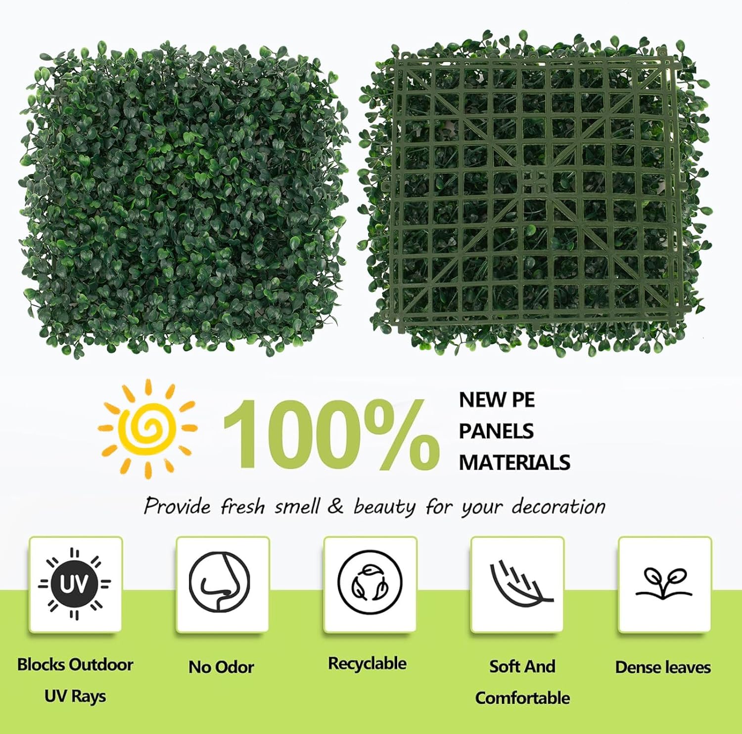 Artificial Boxwood Panels - 10x10 Inch Realistic Lush Green Wall Decor for Indoor & Outdoor Spaces - Weatherproof, UV Resistant, Tiles with Easy Installation(12PCS)