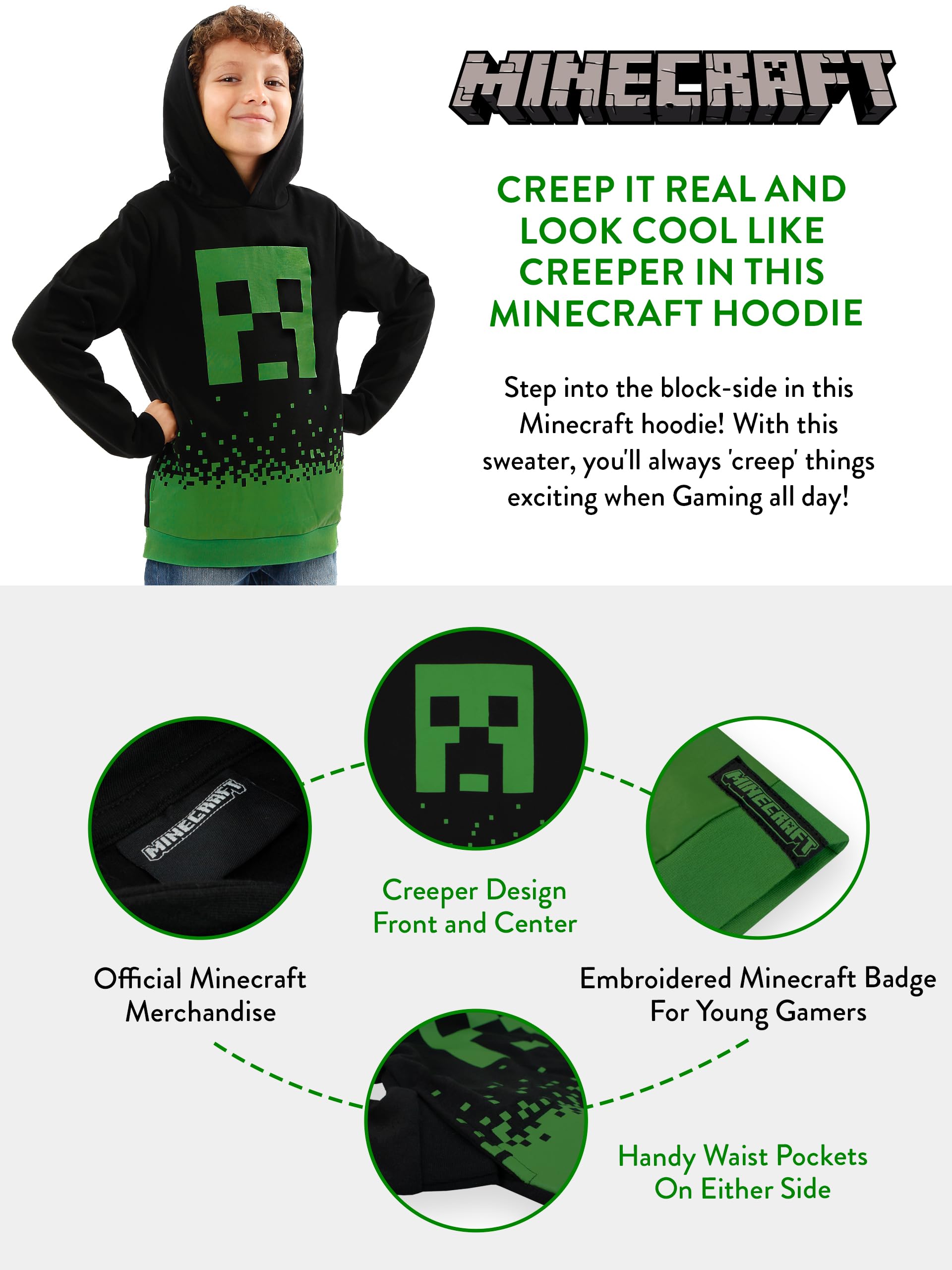 Bluza z kapturem Minecraft dla chłopców | Bluza z kapturem Creepera | Ubrania gamingowe dla dzieci