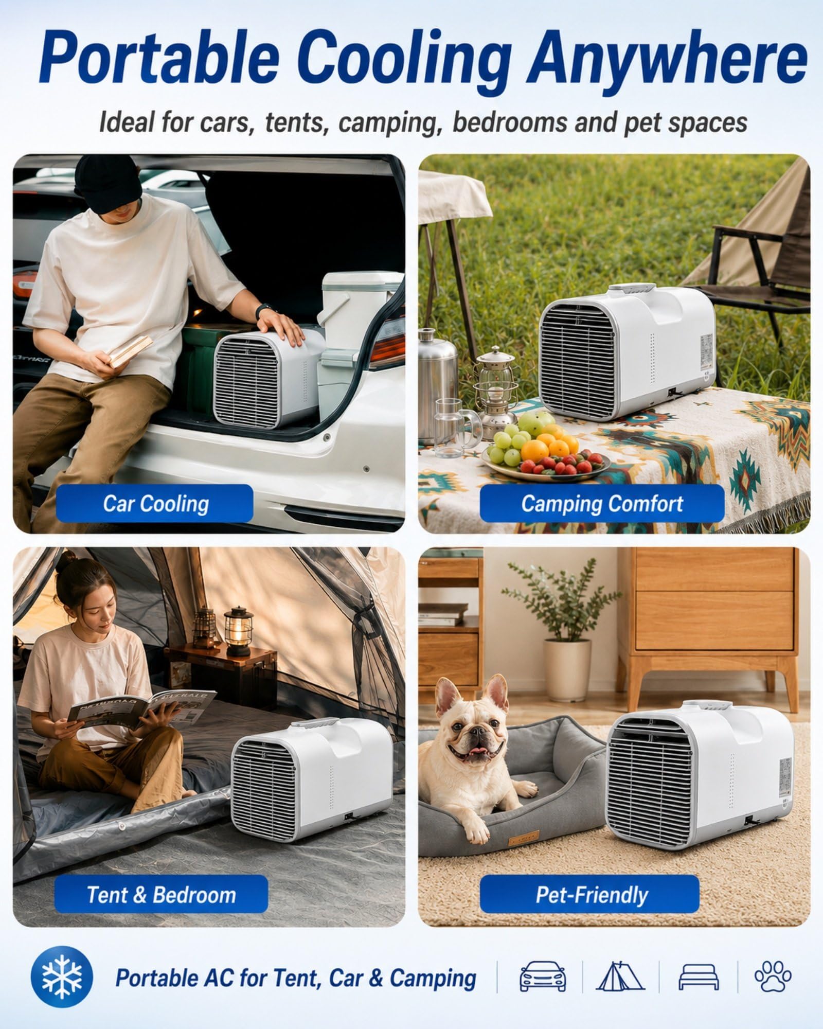 Climatizador con Tubo de Evacuación 1400W/5000BTU | Potencia Nominal 600W, Panel Táctil para Tiendas, Autocaravanas, Caravanas, Oficinas