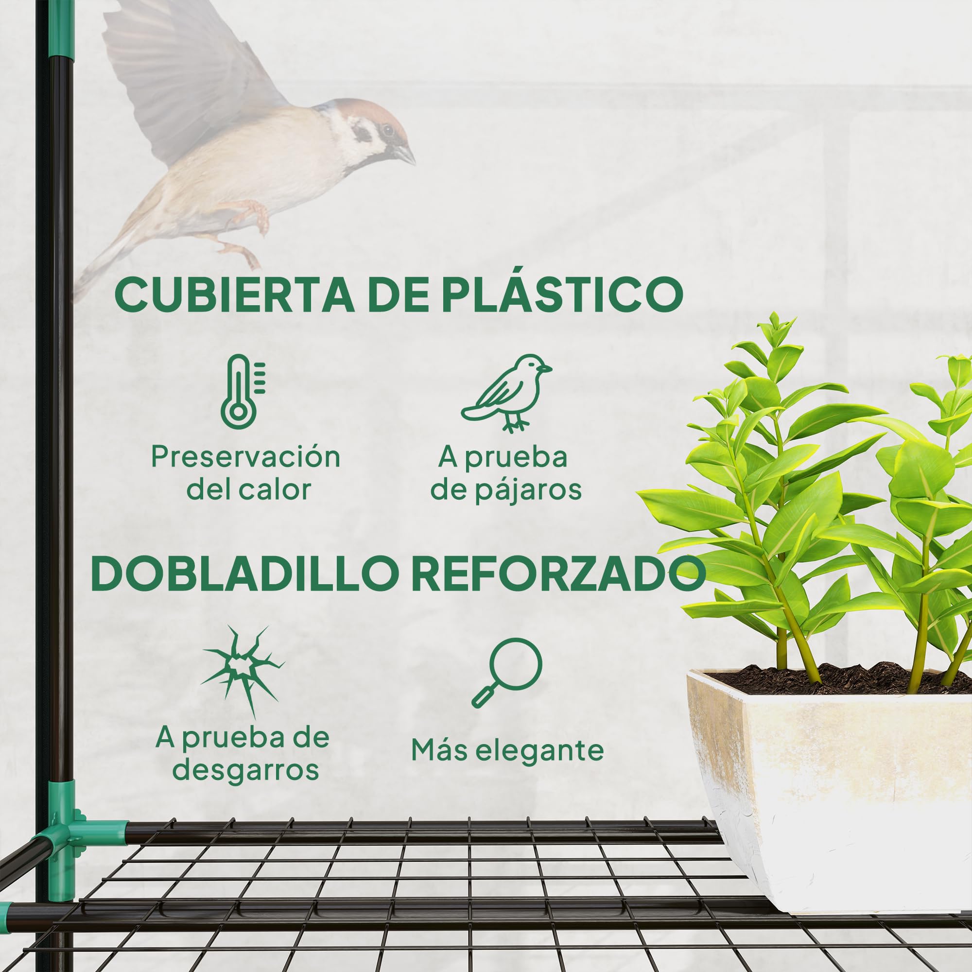 Outsunny Invernadero de Exterior de 3 Niveles Invernadero de Jardín con 9 Estantes Puerta Enrollable con Cremallera Marco de Acero Cubierta de PE 140g/m² Anti-UV para Terraza 215x46x151cm Transparente