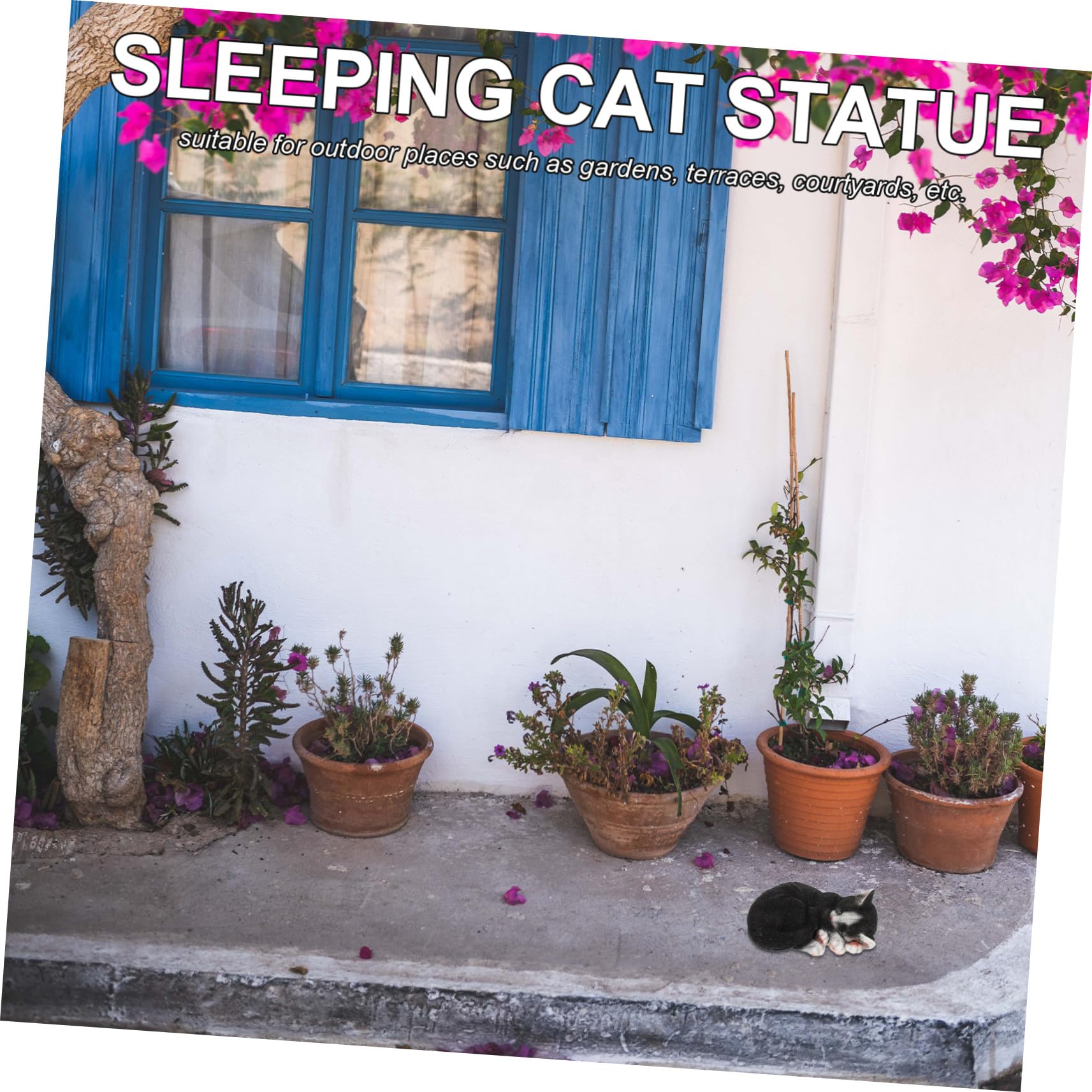 Abaodam Estatua de Gato Durmiendo Adorno Creativo y Elegante Negro Decoración de Resina Fácil de Instalar y Mover para Jardín y Patio para Exteriores
