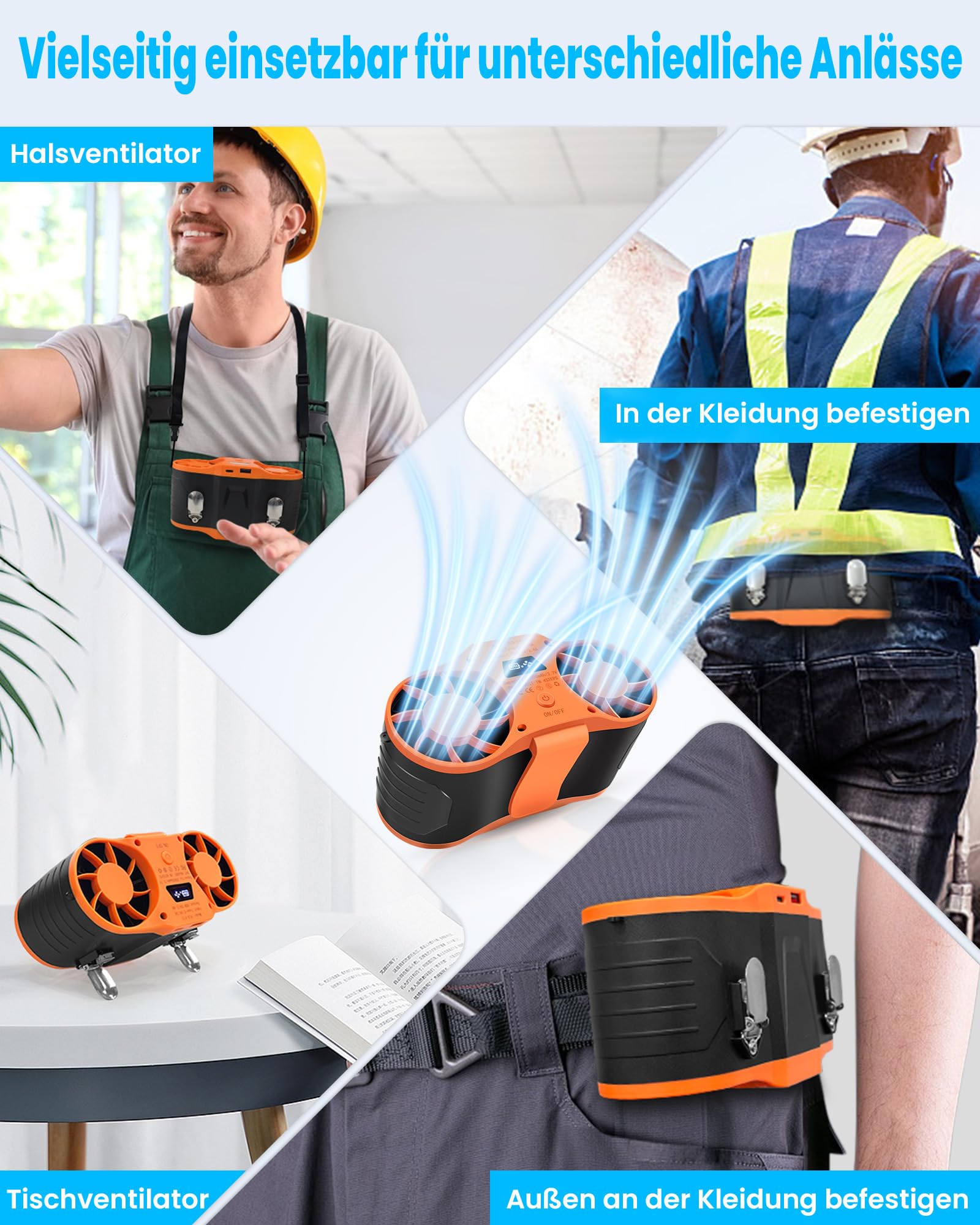 FERNIDA Taillen Clip Ventilator, Tragbarer 20000mAh T-shirt Ventilator mit 4 Geschwindigkeit, Waist Clip Fan für Bauarbeiter, Gärtner, Outdoor, Reisen, Arbeit und Camping