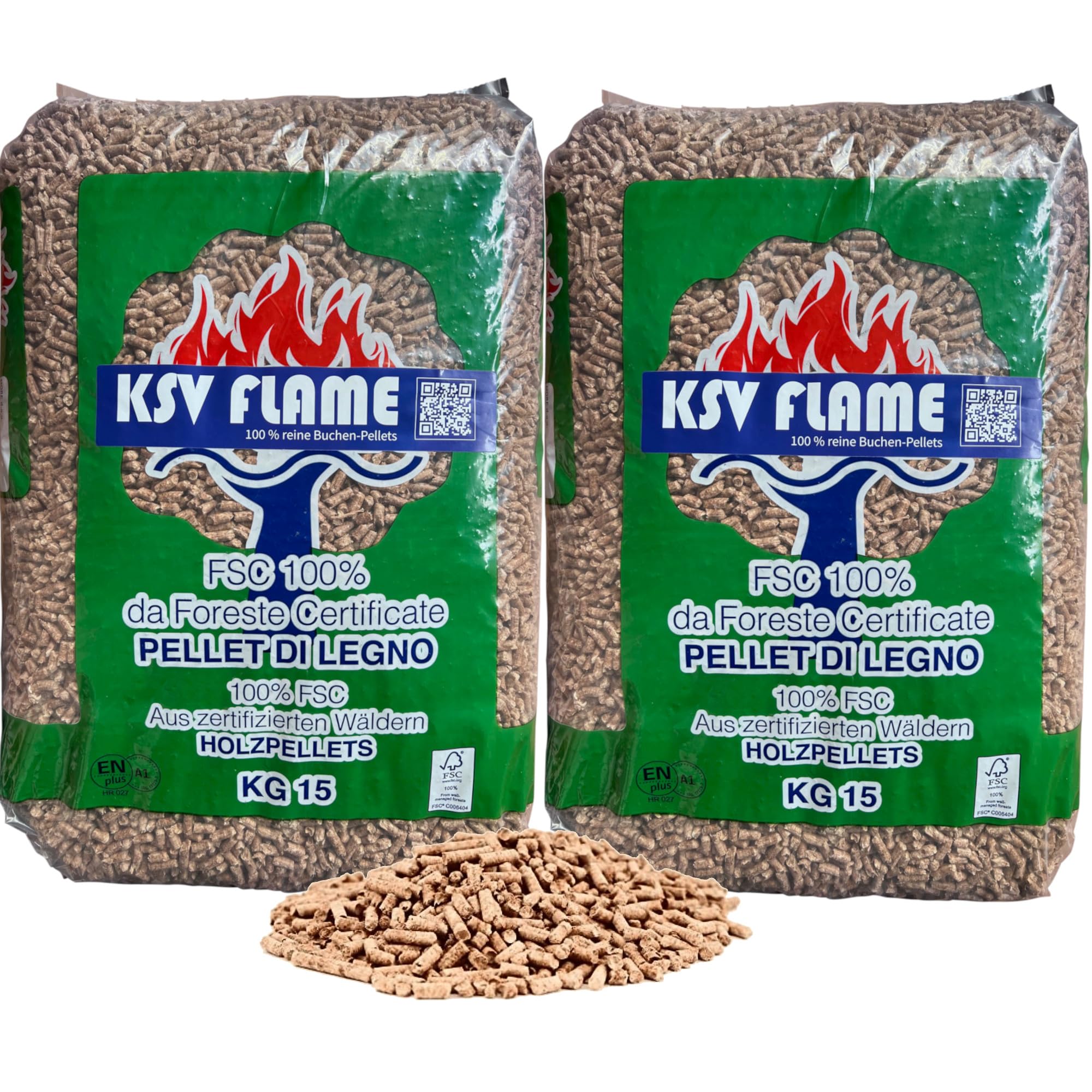 30kg KSV FLAME Buchen-Pellets für BBQ, Smoker, Räucherofen, Grill, Pizzaofen | Smoker-Granulat | Grillpellets