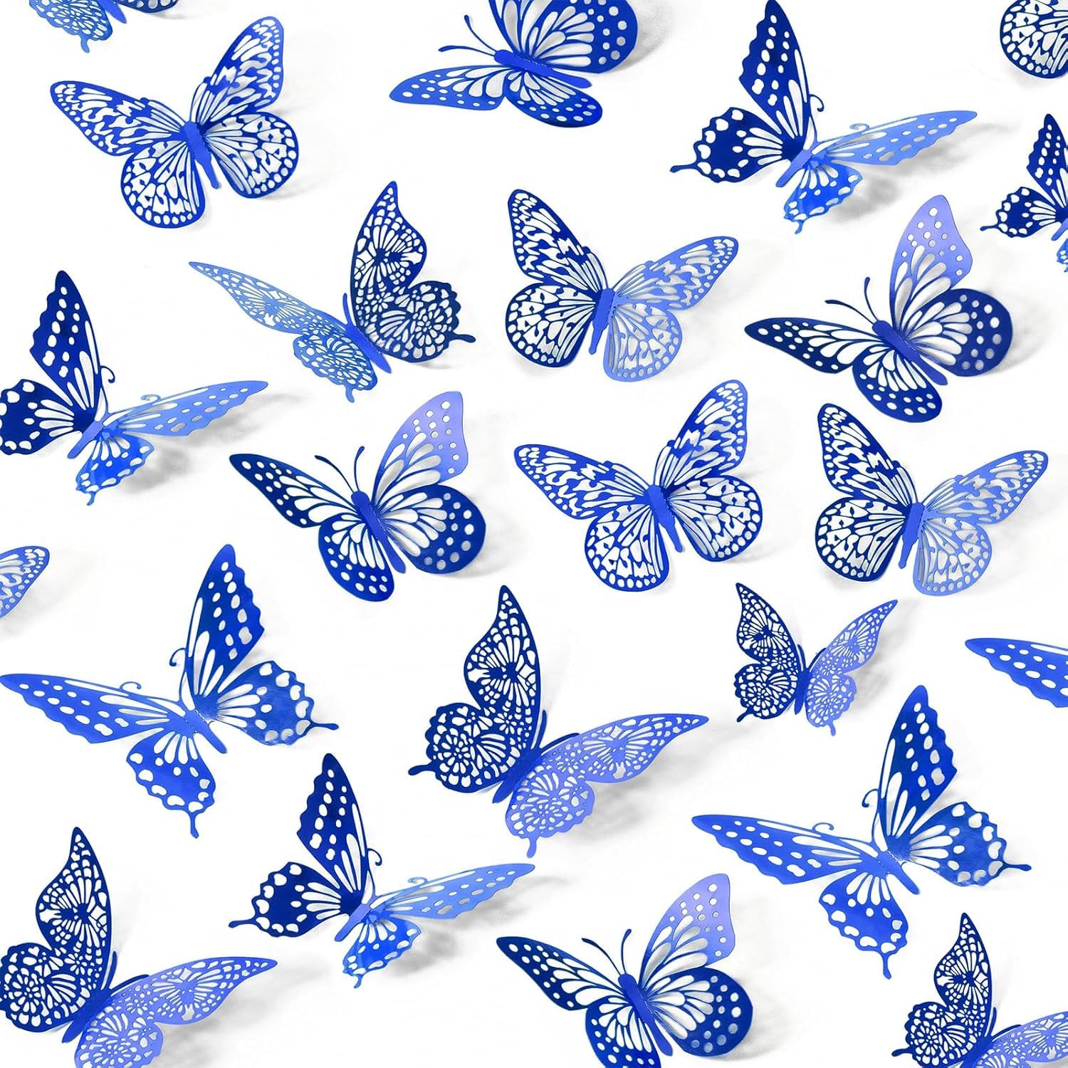 UCLEVER 48pcs 3D Butterfly Wall Stickers Blue Removable 4 Style 3 Sizes for Bedrooms Festival Party Decorations