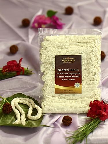 Miniatura 4 de Yogic Mantra Janeu Thread Yagnopavit  Paquete de 10  Hilo sagrado Janoi Sagrado de algodón puro  Hilo Upanayana Sanskara Janaeu Puja  Janeva