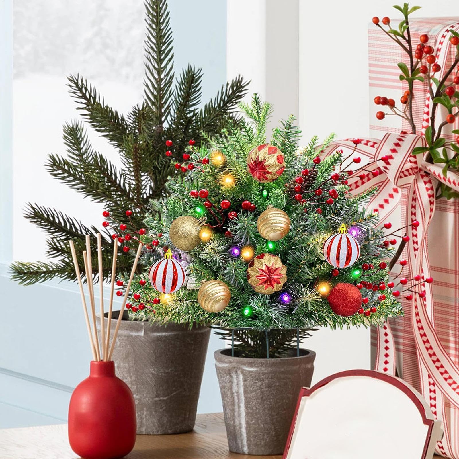 Arbustos Navideños de Macetas Decoración Artificial de Navidad del Porche