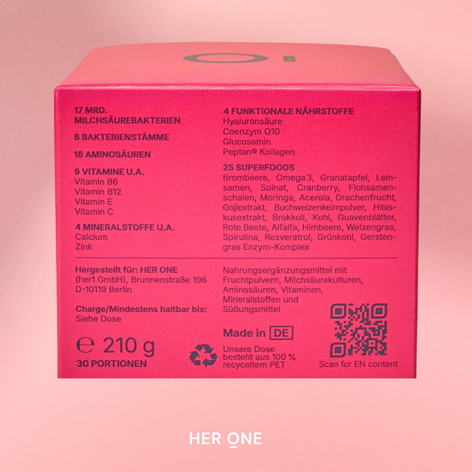 HER ONE INNER BEAUTY Nährstoffkomplex-Drink | Multivitamin Pulver & Darmbakterien | Multivitamine & Mineralstoffe für Frauen | Multivitaminpräparate & Mineralien | Beauty Drink | Kirsche
