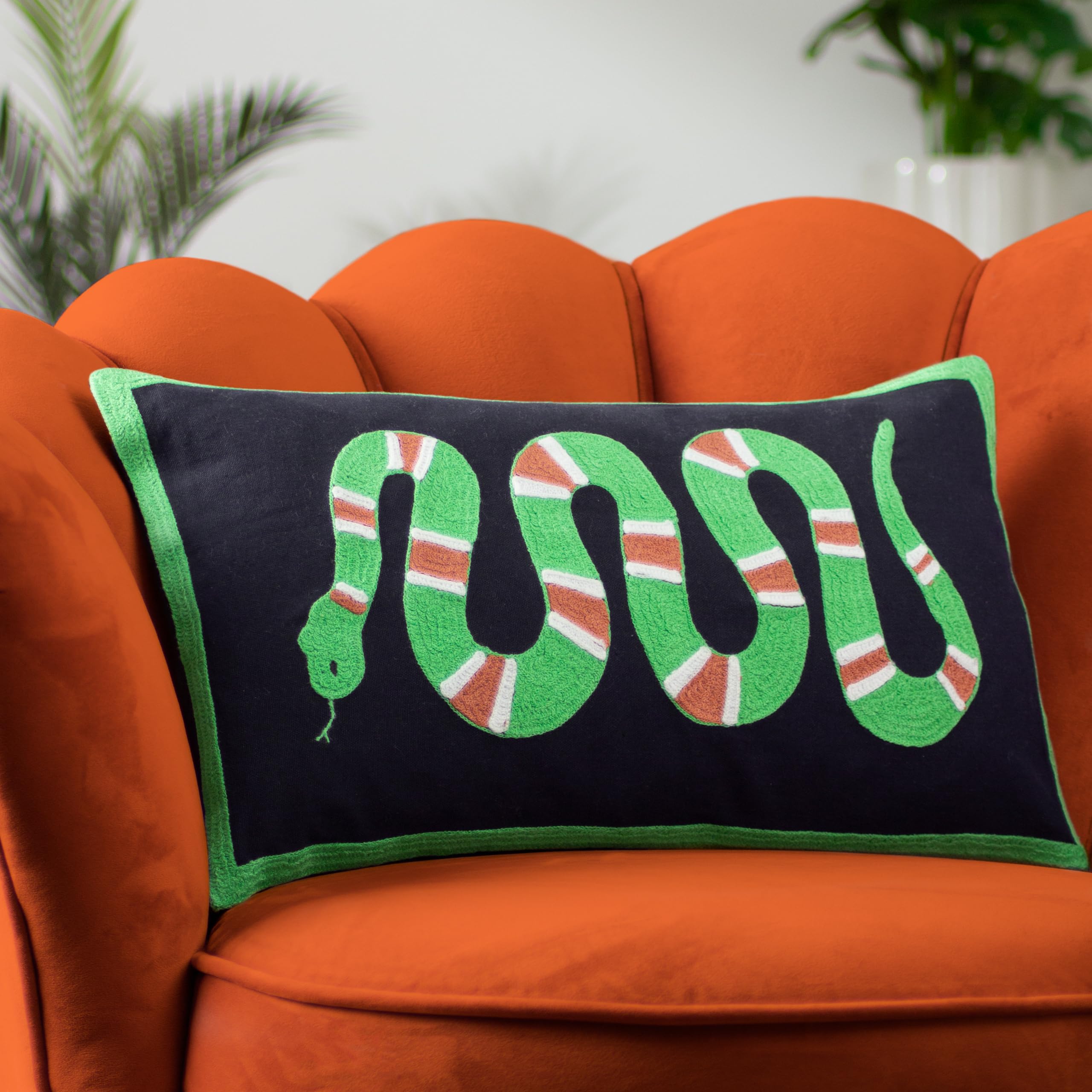 furn. Coral Snake Embroidered Feather Filled Cushion
