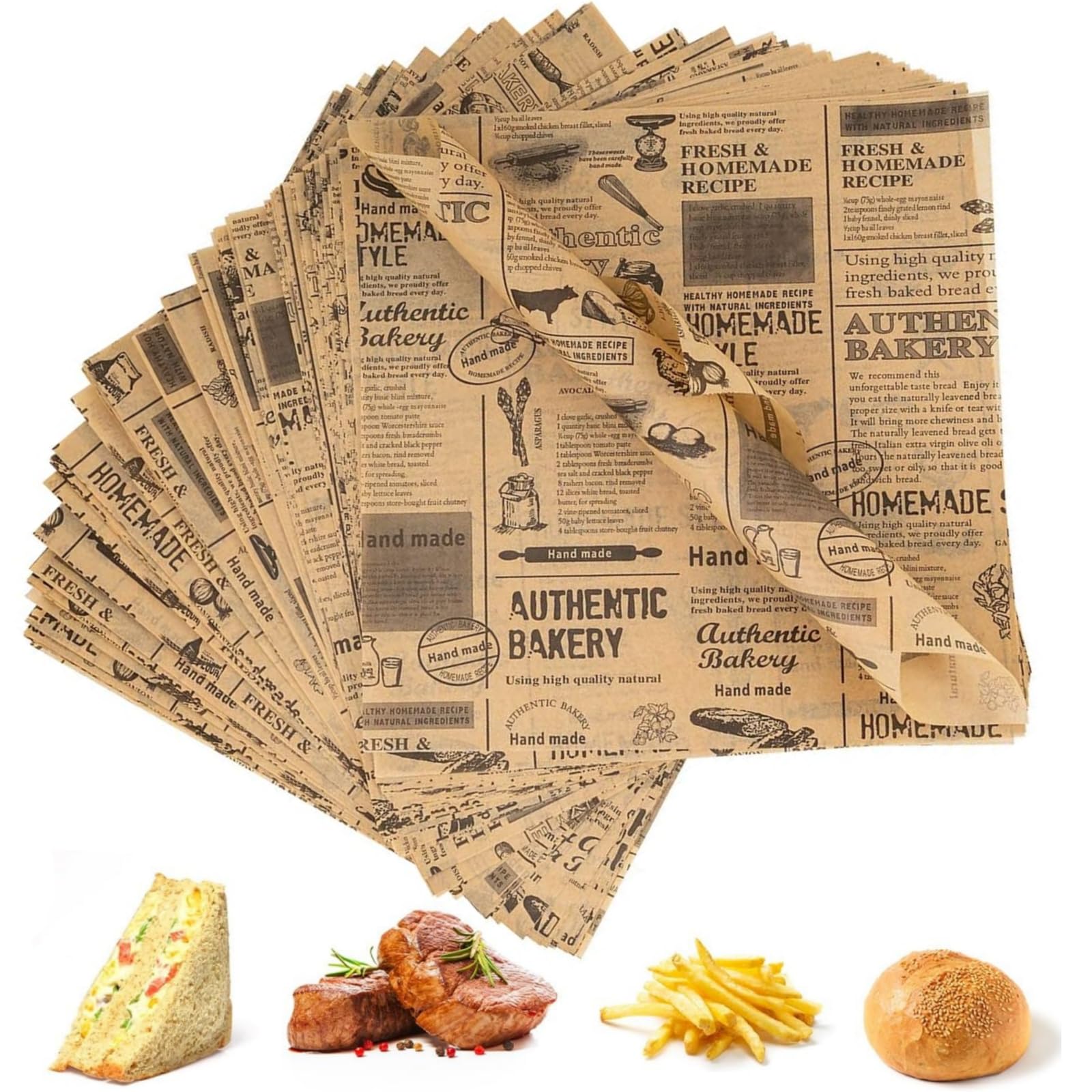 GOWEILE 100 Sheets Greaseproof Paper Oil Proof Baking Paper Disposable Sandwich Wrapping Burger Food Wraps Baking Wrapping Paper for Sandwich Fries Burger Cheese Cake