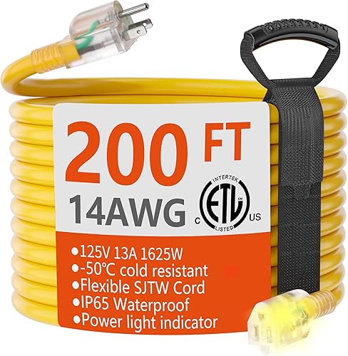 Miniatura 78 de HUANCHAIN Cable de extensión para exteriores de calibre 14/3 de 25 pies, resistente al agua, con cable eléctrico de 3 clavijas iluminado y flexible