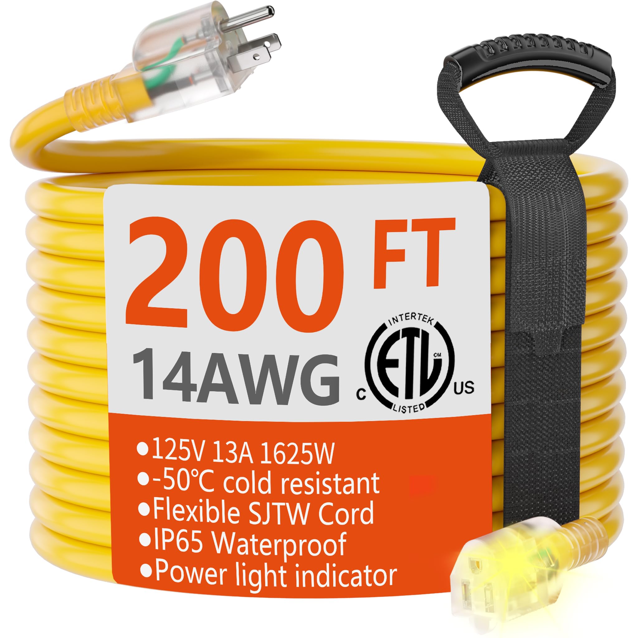 HUANCHAIN 14 Gauge Heavy Duty Outdoor Extension Cord 200 FT Waterproof