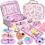 Auney Tea Set Girls Toys 36pcs, Tin Unicorn Tea Party Set Toy Pretend Play Gifts for Little Girls Age 3-6, Kids Toys Gifts for Toddlers Including Carrying Case (Unicorn Toy)