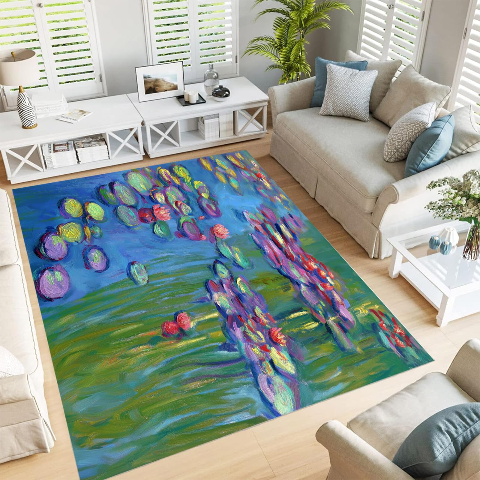 Tapis lavable antidérapant nénuphars doux pour un entretien facile