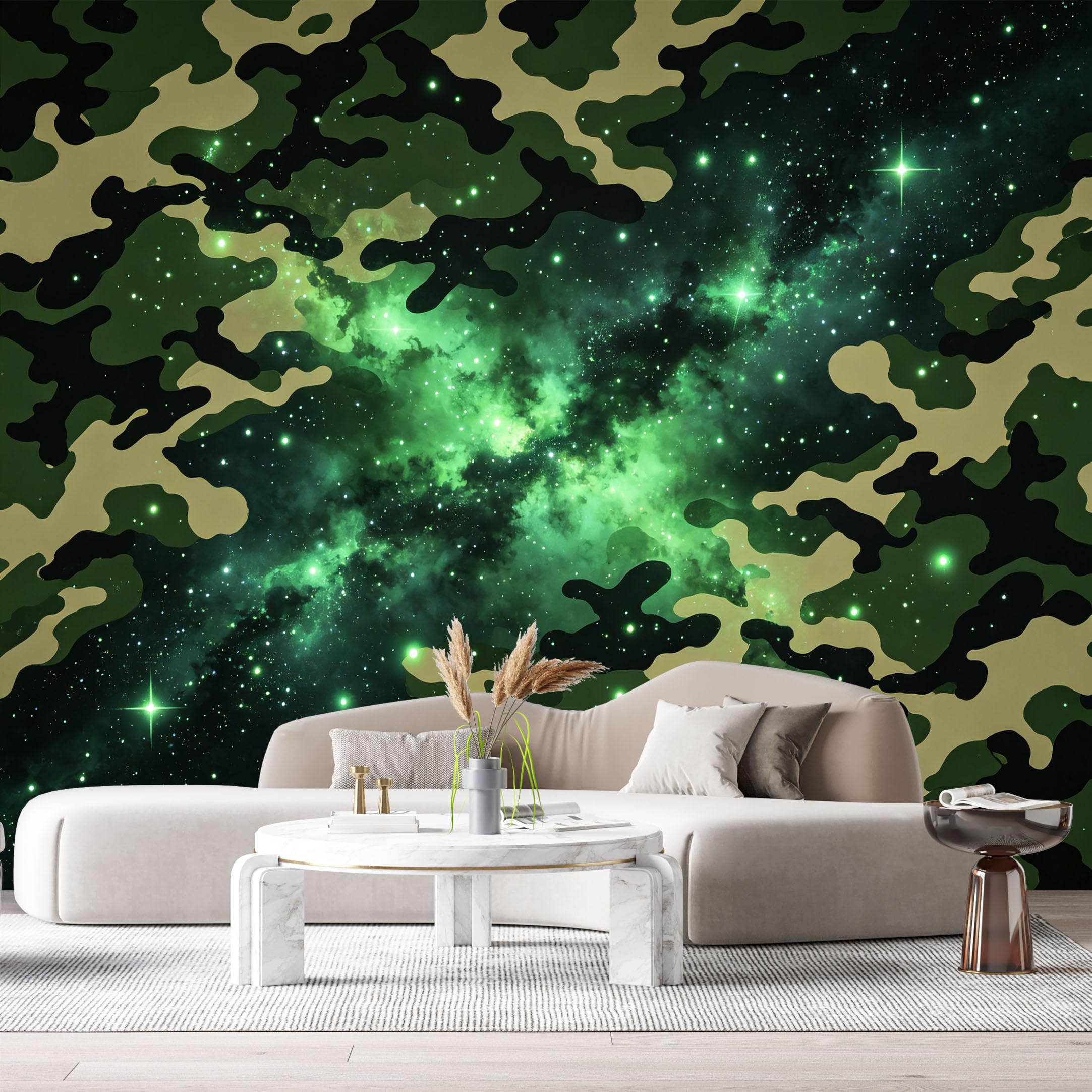 Custom Size Wall Murals Modern Geometric Camouflage Green Galaxy Outer Space Nebula SelfAdhesiveWall Fabric Removable Wallpaper Wall Decor for Living Room Bedroom Bathroom