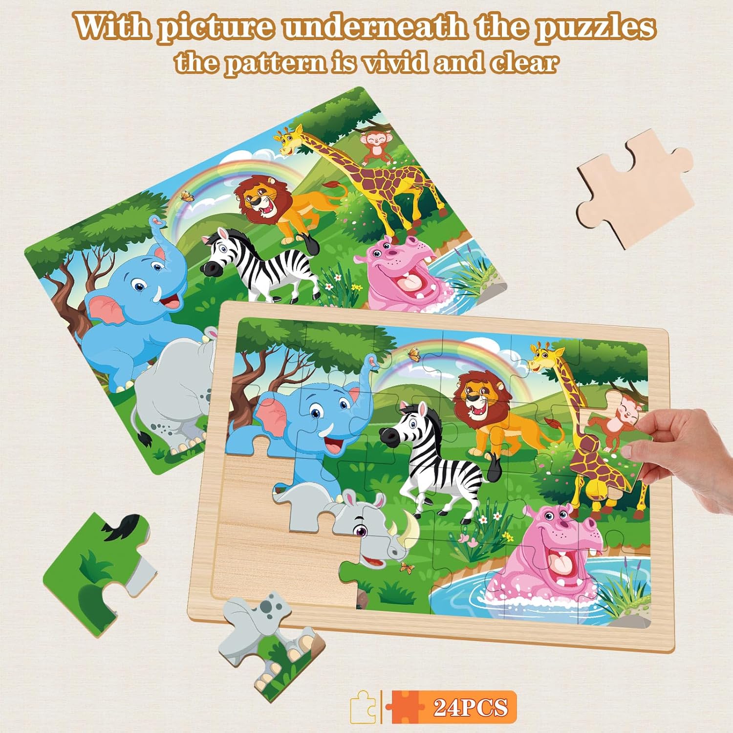 Wooden Puzzles for Kids Ages 4-6, 6 Packs 24 Pcs Jigsaw Puzzles Preschool Educational Toys Gifts for Children Ages 3 4 5 6 Year Old Kids Puzzles Ages 3-5 Year Olds Boys Girls