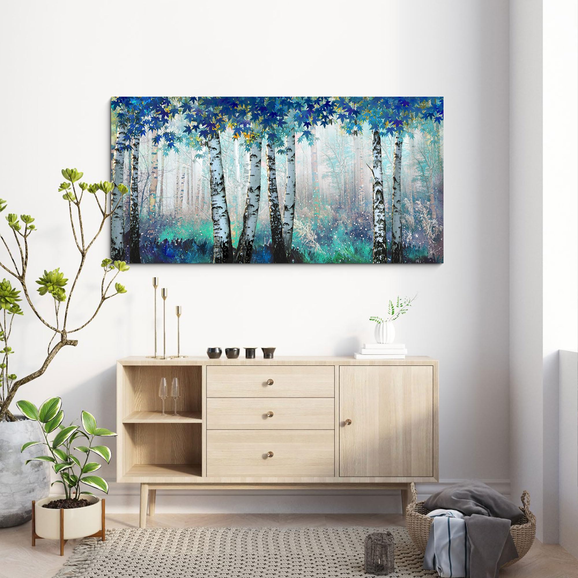 SXKJ Alberi Foresta Immagini Betulla Bianca Tela Pittura Wall Art Immagini Per Soggiorno Camera Da Letto Comodino Poster Complementi Arredo Casa 80x160 Cm Senza Cornice - 11