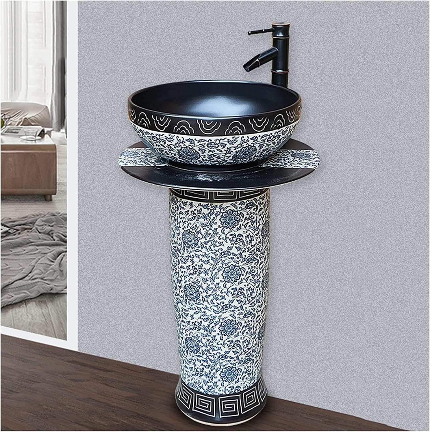 Full Pedestal Art Bathroom Basin Sink Pedestal Bathroom Sink Ceramic Retro Industrial Style Decorative Pedestal Hard and Easy to Clean (C)
