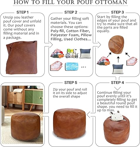 Miniatura 5 de Thgonwid Funda para puf de piel sintética sin relleno solución de almacenamiento otomano hecha a mano cojín para reposapiés de suelo 165 x 125