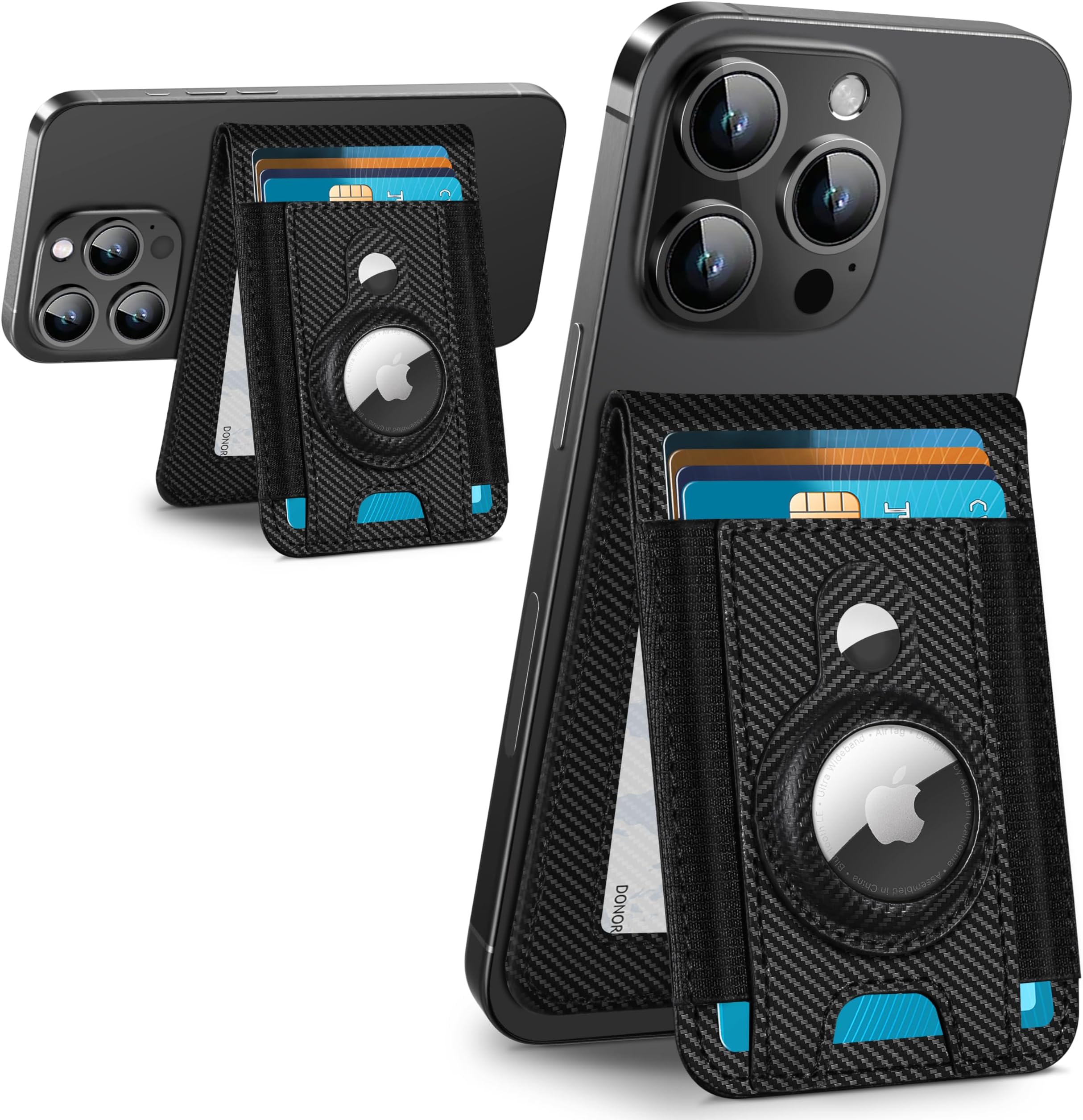 ExtreLife for Magsafe Wallet with Airtag Holder, Magnetic Wallet for iPhone 17/16/15/14/13/12 Series, 9-Card Holder, Open ID Window, Adjustable Stand, RFID Blocking, Black Carbon Fiber