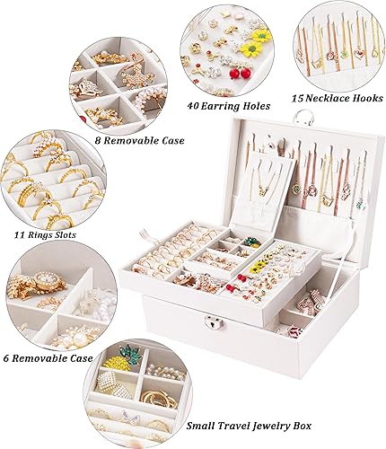 Miniatura 3 de Vickey Joyero organizador para mujeres y niñas, 2 en 1, cajas de joyería y organizadores, caja organizadora de joyas grande para anillos, pulseras,