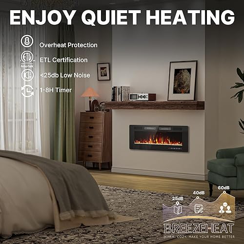 Miniatura 6 de Chimenea eléctrica ultrafina de 42 pulgadas, montada en la pared e independiente, inserto de chimenea LED, chimenea de pared para sala de