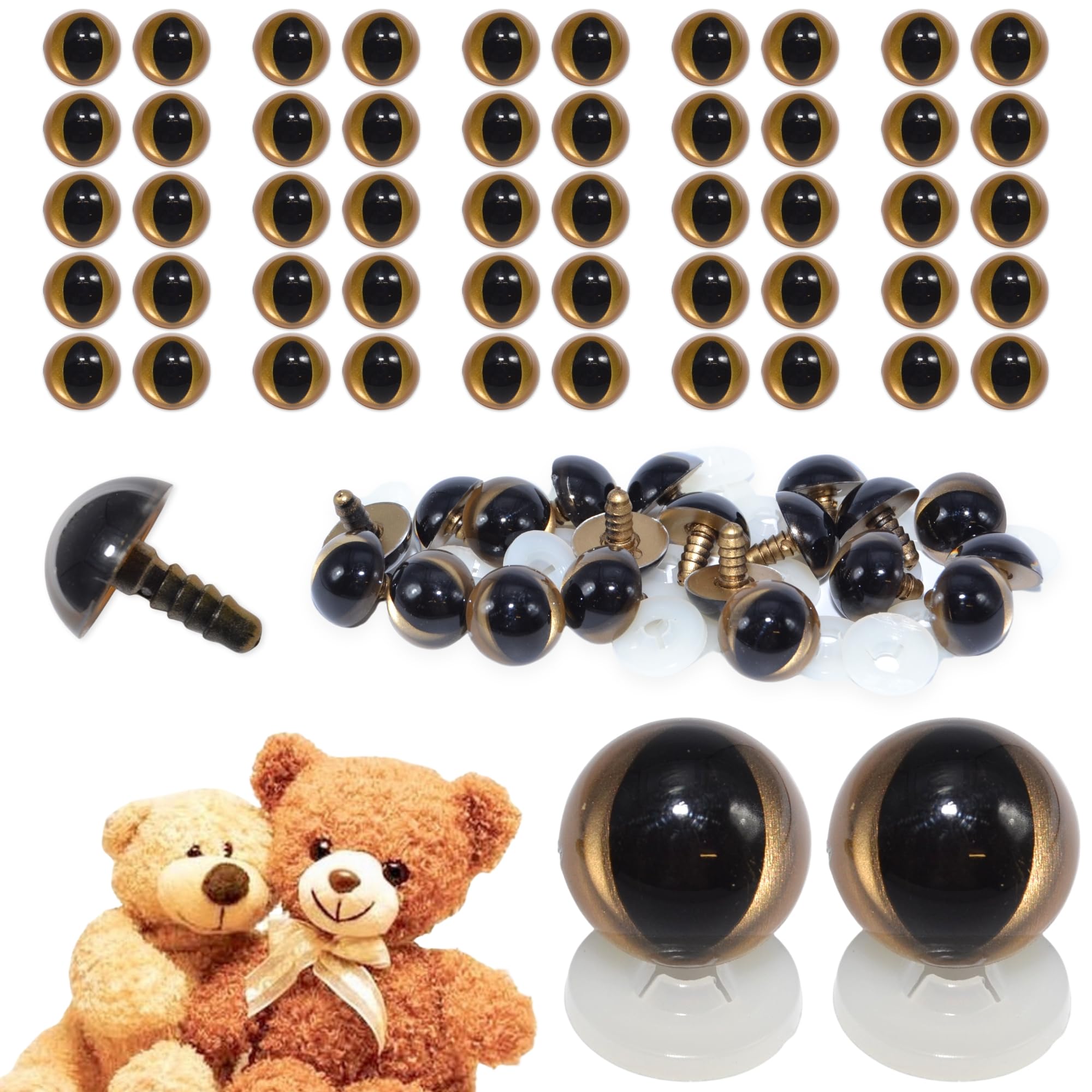 celloexpress 21mm Gold Cats Eyes with Plastic Backs - Safety Eyes for Soft Toy Teddy Bear Animal Making (Pack of 50 Pairs)