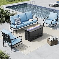 Vista 63 de MFSTUDIO Juego de muebles de patio de 6 piezas con mesa de fogata de gas de 45 pulgadas (hasta 7 asientos), sofás de conversación de patio con marco