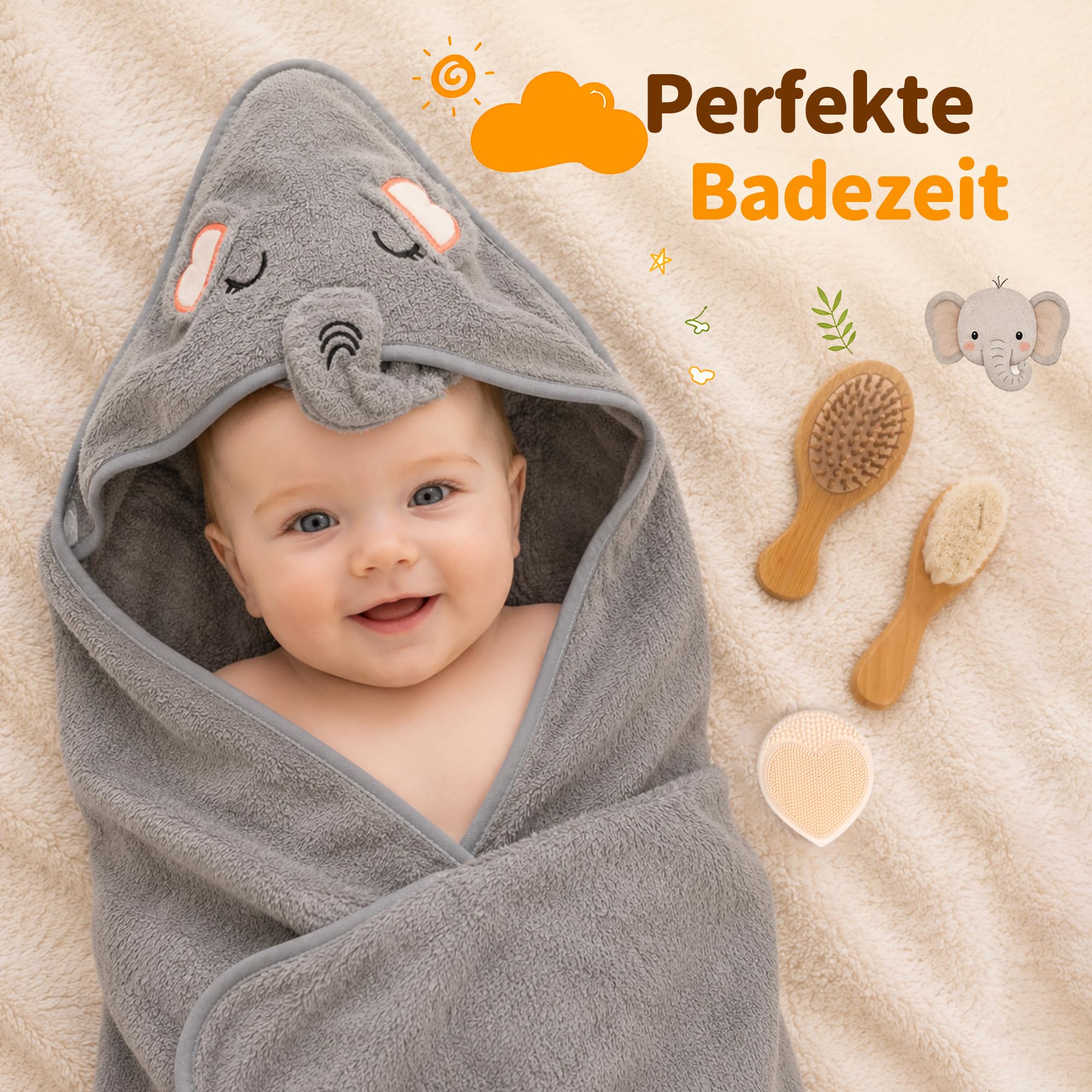 Neugeborenen Geschenk, Set zur Geburt mit Baby Kuscheldecke und Holzrassel | Geburtsgeschenk: Set zur Geburt mit Baby Kuscheldecke, Socken, Holzrassel, Silikonbürste und Grußkarte