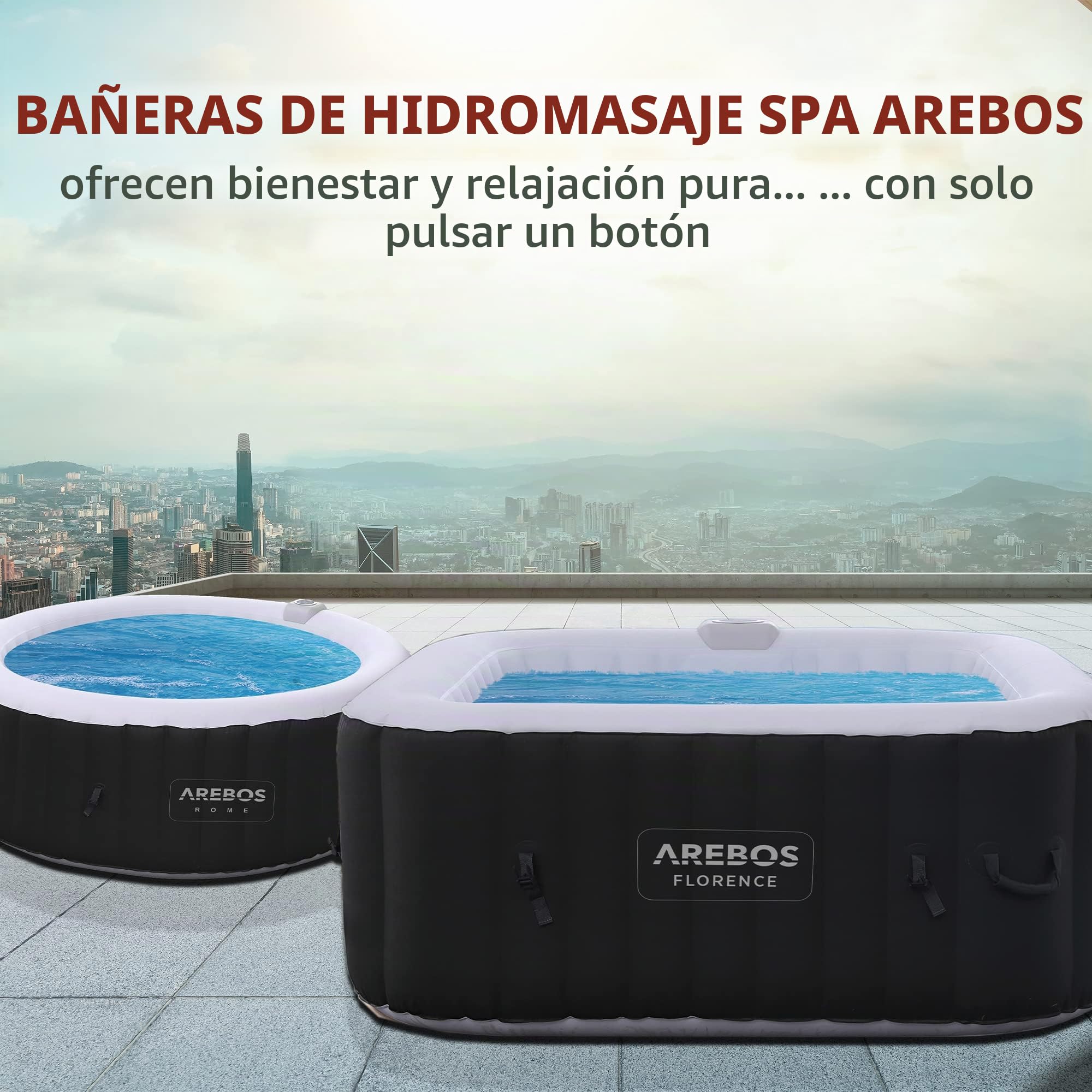 Arebos SPA Hinchable Piscina de hidromasaje | Hinchable | Redonda | para Interior y Exterior | ⌀ 208 cm | 6 Personas | 130 chorros de Masaje | 1000 litros