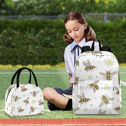 Miniatura 7 de ODAWA Divertida mochila de animales navideños con lonchera adjunta para niños pequeños, Abeja Insectos Dibujos Animados Doodle-blanco