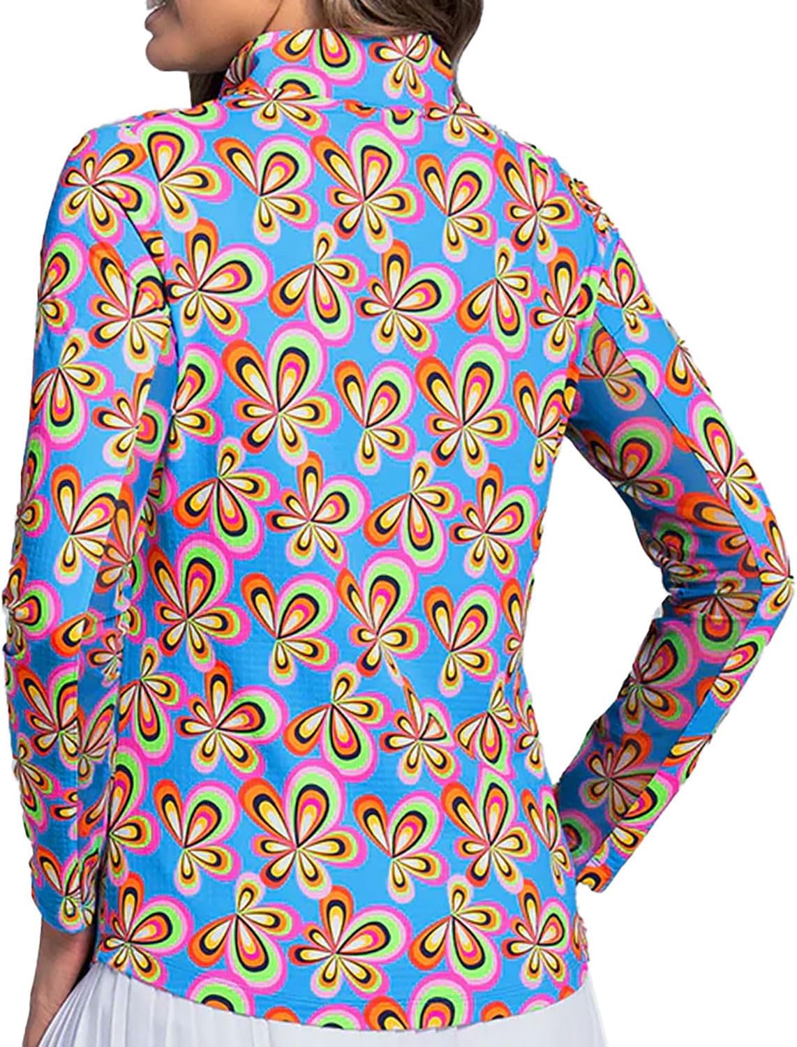 IBKUL Athleisure Wear Sun Protective UPF 50+ Icefil Cooling Arya Print Long Sleeve Mock Neck Top - 10109