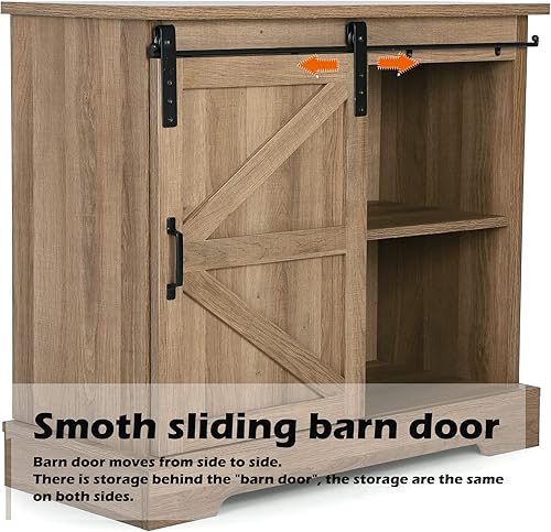 Miniatura 7 de PHI VILLA Gabinete de barra de café de granja, puerta corrediza de granero, aparador de cocina, gabinete de almacenamiento de buffet