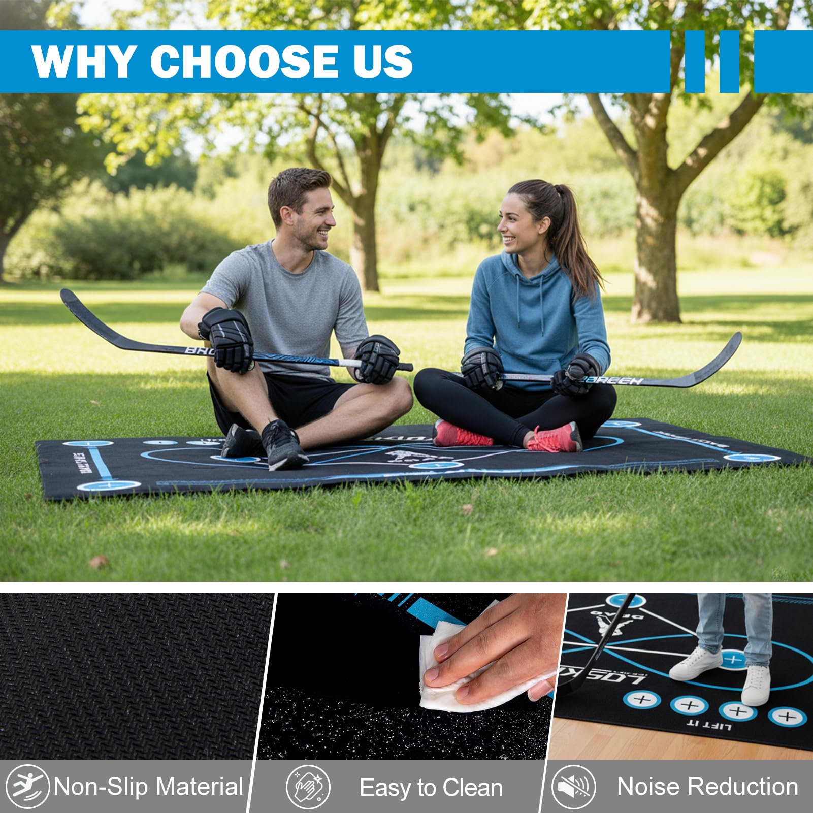 Field Hockey Training Mat (59 x 35.4IN), Non-Slip Field Hockey Training Equipment for All Ages, Ideal Gifts for Indoor and Outdoor Practicing with Carry Bag