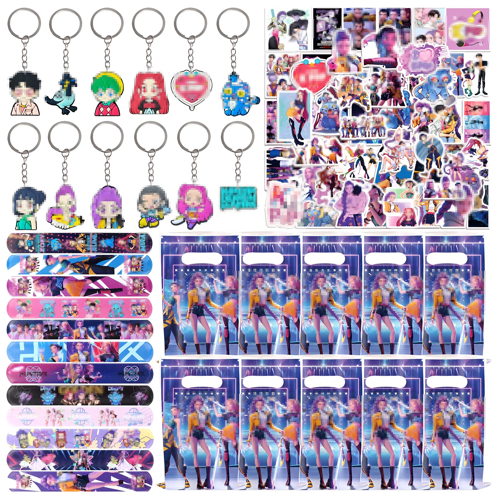 – Kids Party Bag Fillers K- Pop Themed Party Bags Favours with Party Goodie Bags Keychains Slap Band Stickers, Birthday Gift Bags Give Away Pinata Fillers for Boys Girls Children Birthday Party Supplies