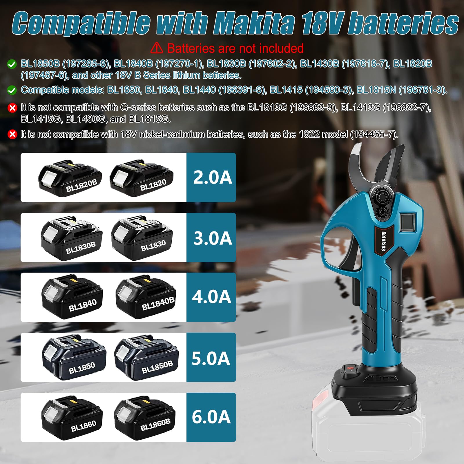 Sécateur sans fil compatible avec batterie Makita 18 V, sécateur électrique professionnel avec 2 lames de rechange SK5, affichage numérique, diamètre de coupe maximal de 40 mm (sans batterie)