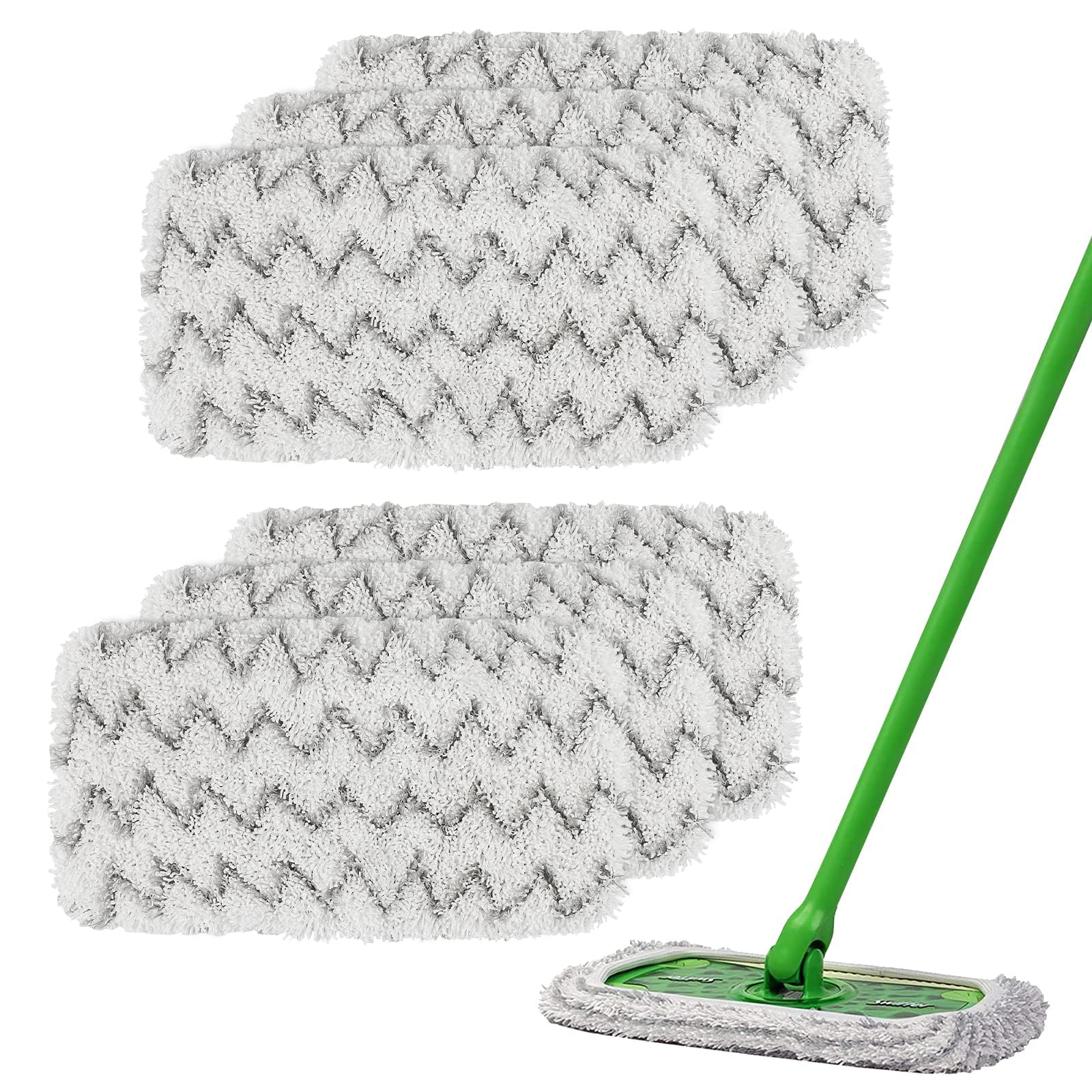 6PCS Reusable Microfiber Refills Compatible with Swiffer Sweeper Mops, 10 Inch Washable Swiffer Pads Flat Microfiber Mop Refills Sustainable Floor Cleaning Pads for Dry/Wet Use Household Cleaning