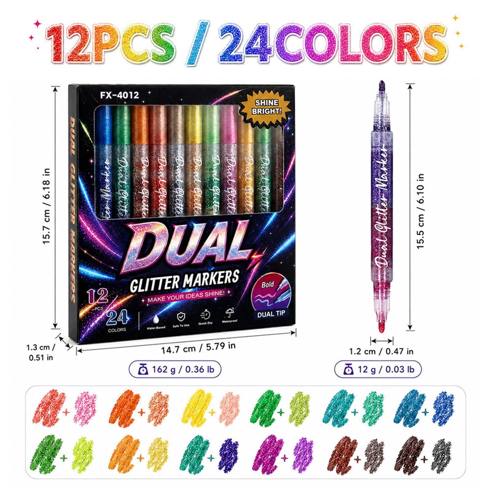 Générique Feutres Pailletés | Feutres Brush Double Pointe 24 Couleurs